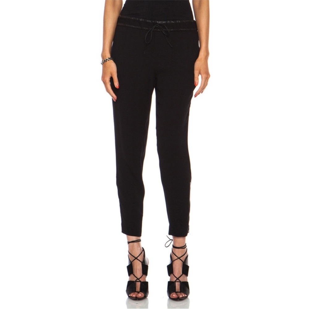 Helmut Lang Leather Trim Black Joggers Ankle Zip Pants